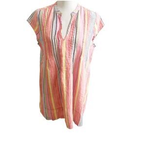Sundays Striped Linen Sheath Dress Multicolor Size 2/Medium V-Neck Boho Beachy